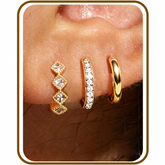 LUNVKY 3 Pairs 18K Gold Plated Hoop Earrings for Women CZ Small Huggie Cartilage Post Hypoallergenic Earrings Set for Multiple Piercing Birthday Graduation Mothers Day Jewelry Gifts Her Teen Mom