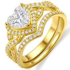 APSVO 18K White Gold Plated 1ct Love Heart Wedding Rings for Women Halo Stackable CZ S925 Sterling Silver Eternity Promise Band Engagement Rings Set Birthday Jewelry Gifts Bride Girlfriend Mom Ideas