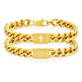 APSVO Gold Cross Bracelets for Men Bible Verse Cuban Curb Link Bracelet Catholic Religious Christian First Communion Birthday Graduation Fathers Day Jewelry Gifts Teen Dad Him Adults Ideas