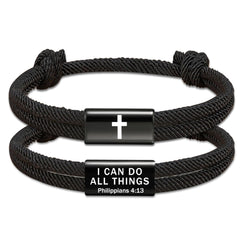 APSVO Black Cross Bracelets for Men Bible Verse Braided Rope Bracelet Catholic Religious Christian First Communion Birthday Graduation Fathers Day Jewelry Gifts Teen Dad Him Adults Ideas