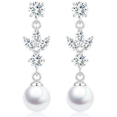 APSVO 18K White Gold Plated Drop Earrings for Women S925 Sterling Silver Post Hypoallergenic Dangle Earrings Wedding Birthday Mothers Day Jewelry Gifts Teen Mom Bride Bridesmaid Girlfriend Wife Age
