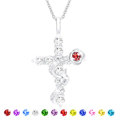 APSVO 18K White Gold Plated Butterfly Cross Necklaces for Women Girls S925 Sterling Silver January Birthstone Rose Necklace with Red Garnet Birthday Xmas Christmas Jewelry Gifts Stocking Stuffers