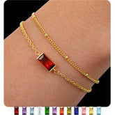 LUNVKY 2 Pcs 18K Gold Plated Bracelets for Women Girls Stackable Layered CZ January Birthstone Bracelets with Red Garnet Birthday Graduation Jewelry Gifts Teen Her Mom Wife Adults Kids Ideas