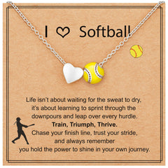 APSVO 18K White Gold Plated Softball Love Heart Necklaces for Women Mom Stuff Accessory Birthday Graduation Mothers Day Jewelry Gifts Teen Her Adults Coach Player Team Game Day Sports Athlete