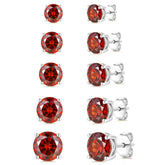 APSVO 5 Pairs 18K White Gold Plated Stud Earrings for Women S925 Sterling Silver Post January Birthstone Earrings Set with Red Garnet Birthday Mother's Day Jewelry Gifts Mom Wife Age Ideas