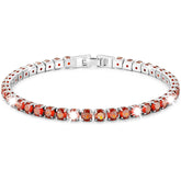 APSVO 18K White Gold Plated Tennis Bracelets for Women Girls CZ S925 Sterling Silver January Birthstone Bracelet with Red Garnet Graduation Wedding Birthday Jewelry Gifts Teen Kids Mom Ideas Age