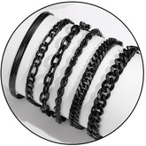 APSVO 6 Pcs Black Bracelets for Men Boys Women Stainless Steel Cuban Link Curb Rope Paperclip Figaro Herringbone Chain Bracelets Set Birthday Jewelry Gifts Ideas Teen Kids Age 6.5/7/7.5/8.3/9 Inches
