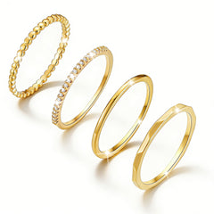 LUNVKY 4PCS 18K Gold Plated Rings for Women Non Tarnish Knuckle Dainty Fashion CZ Ring Pinky Thin Thumb Stackable Ring Set Birthday Valentines Day Jewelry Gifts Teen Girlfriend Wife Her Age Ideas
