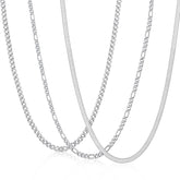 APSVO 3 Pcs Necklaces for Men Stainless Steel Silver Cuban Curb Link Figaro Herringbone Chains Set Paired with Pendants Birthday Jewelry Gifts Ideas Dad Boys Teen Kids Age 16/18/20/22/24 Inch