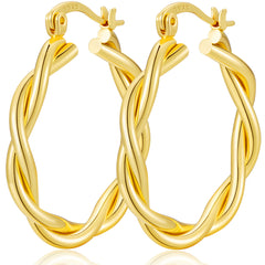 LUNVKY 18K Gold Plated Twist Hoop Earrings for Women Lightweight Hypoallergenic Large Chunky Post Earrings 30mm Earrings Birthday Valentines Day Jewelry Gifts Teen Girlfriend Wife Her Age Ideas