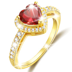 APSVO 18K White Gold Plated Love Heart Rings for Women Girls S925 Sterling Silver CZ January Birthstone Ring with Red Garnet Eternity Promise Band Wedding Birthday Jewelry Gifts Teen Mom Kids Ideas