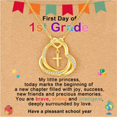 APSVO First Day of 1st Grade Back to School Jewelry Gifts for 18K Gold Plated Love Heart Cross Necklace CZ Pendant Supplies Stuff Accessory Ideas Daughter Granddaughter Age