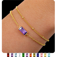 LUNVKY 2 Pcs 18K Gold Plated Bracelets for Women Girls Stackable Layered CZ January Birthstone Bracelets with Red Garnet Birthday Graduation Jewelry Gifts Teen Her Mom Wife Adults Kids Ideas
