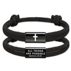 APSVO Black Cross Bracelets for Men Bible Verse Braided Rope Bracelet Catholic Religious Christian First Communion Birthday Graduation Fathers Day Jewelry Gifts Teen Dad Him Adults Ideas