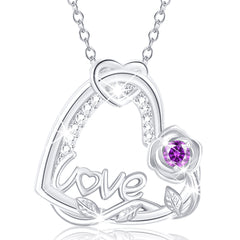 APSVO S925 Sterling Silver Plated Love Heart Rose Necklaces for Women January Birthstone Necklace with Red Garnet Birthday Graduation Jewelry Gifts Teen Her Mom Female Lady Adult Age Ideas