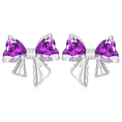 APSVO 18K White Gold Plated Bow Love Heart Stud Earrings for Women Girls Hypoallergenic CZ S925 Sterling Silver January Birthstone Earrings with Red Garnet Birthday Jewelry Gifts Ideas Teen Mom Kids