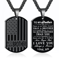 APSVO Black Dog Tag Necklaces for Men Boys to My Brother Gifts from Brother American Flag Pendant Chain Religious Birthday Christmas Jewelry Gifts Teen Tween Preteen Adults Stocking Stuffers for Kids