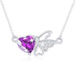 APSVO S925 Sterling Silver Plated Butterfly Love Heart Necklaces for Women Girls January Birthstone Pendant with Red Garnet Birthday Graduation Jewelry Gifts Teen Mom Her Adult Wife Kids