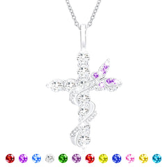 APSVO 18K White Gold Plated Butterfly Cross Necklaces for Women Girls S925 Sterling Silver January Birthstone Necklace with Red Garnet Birthday Xmas Christmas Jewelry Gifts Stocking Stuffers for Mom