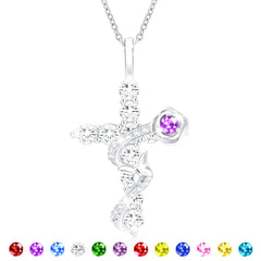 APSVO 18K White Gold Plated Butterfly Cross Necklaces for Women Girls S925 Sterling Silver January Birthstone Rose Necklace with Red Garnet Birthday Xmas Christmas Jewelry Gifts Stocking Stuffers