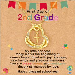 APSVO First Day of 1st Grade Back to School Jewelry Gifts for 18K Gold Plated Love Heart Cross Necklace CZ Pendant Supplies Stuff Accessory Ideas Daughter Granddaughter Age