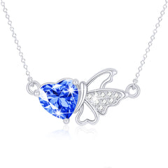 APSVO S925 Sterling Silver Plated Butterfly Love Heart Necklaces for Women Girls January Birthstone Pendant with Red Garnet Birthday Graduation Jewelry Gifts Teen Mom Her Adult Wife Kids