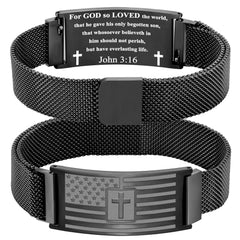 APSVO Black American Flag Cross Bracelets for Men Boys Catholic Christian Religious Birthday Graduation Fathers Day Jewelry Gifts Teen Him Dad Tween Son Boyfriend Preteen Teen Adults Kids Age Ideas