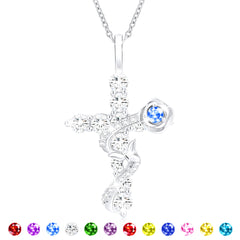 APSVO 18K White Gold Plated Butterfly Cross Necklaces for Women Girls S925 Sterling Silver January Birthstone Rose Necklace with Red Garnet Birthday Xmas Christmas Jewelry Gifts Stocking Stuffers