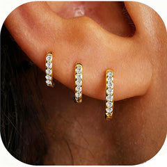 LUNVKY 3 Pairs 18K Gold Plated Hoop Earrings for Women Small Huggie Cartilage Post Hypoallergenic Earrings Set for Multiple Piercing Birthday Graduation Jewelry Gifts Teen Her Mom Wife Adults Ideas