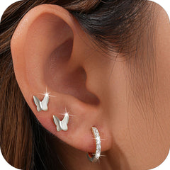 DORANA 3 Pairs 18K White Gold Plated Double Hoop Earrings for Women CZ Hypoallergenic S925 Sterling Silver Post Stud Earring Set Birthday Graduation Mothers Day Jewelry Gifts Teen Her Wife Mom