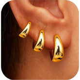 LUNVKY 3 Pairs 18K Gold Plated Hoop Earrings for Women Small Huggie Cartilage Post Hypoallergenic Earrings Set for Multiple Piercing Birthday Graduation Jewelry Gifts Teen Her Mom Wife Adults Ideas