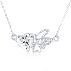 APSVO S925 Sterling Silver Plated Butterfly Love Heart Necklaces for Women Girls January Birthstone Pendant with Red Garnet Birthday Graduation Jewelry Gifts Teen Mom Her Adult Wife Kids