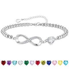 LUNVKY S925 Sterling Silver Plated Infinity Love Heart Beaded Bracelets for Women CZ January Birthstone Bracelets with Red Garnet Birthday Graduation Jewelry Gifts Teen Her Adults Ideas