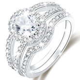 APSVO 18K White Gold Plated 1ct Oval Wedding Rings for Women Halo Stackable CZ S925 Sterling Silver Eternity Promise Band Engagement Rings Set Birthday Jewelry Gifts Bride Girlfriend Teen Mom Ideas