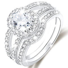 APSVO 18K White Gold Plated 1ct Oval Wedding Rings for Women Halo Stackable CZ S925 Sterling Silver Eternity Promise Band Engagement Rings Set Birthday Jewelry Gifts Bride Girlfriend Teen Mom Ideas