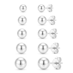 APSVO 5 Pairs 18K White Gold Plated Ball Stud Earrings for Women Hypoallergenic Small S925 Sterling Silver Post Earrings Set Birthday Graduation Mothers Day Jewelry Gifts Teen Her Mom Age Ideas