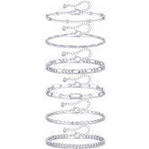 APSVO 6 Pcs Sterling Silver Plated Ankle Bracelets for Women Cuban Figaro Paperclip Singapore Satellite Mirror Anklet Set Birthday Graduation Mothers Day Jewelry Gifts Teen Her Mom Wife Age Ideas