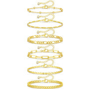 APSVO 6 Pcs Sterling Silver Plated Ankle Bracelets for Women Cuban Figaro Paperclip Singapore Satellite Mirror Anklet Set Birthday Graduation Mothers Day Jewelry Gifts Teen Her Mom Wife Age Ideas