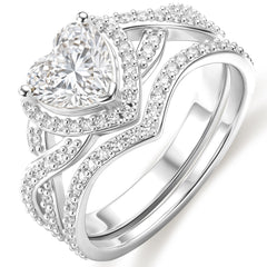 APSVO 18K White Gold Plated 1ct Love Heart Wedding Rings for Women Halo Stackable CZ S925 Sterling Silver Eternity Promise Band Engagement Rings Set Birthday Jewelry Gifts Bride Girlfriend Mom Ideas