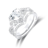 APSVO 18K White Gold Plated 1ct Love Heart Wedding Rings for Women Halo Stackable CZ S925 Sterling Silver Eternity Promise Band Engagement Rings Set Birthday Jewelry Gifts Bride Girlfriend Mom Ideas