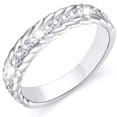 APSVO 18K White Gold Plated 0.1ct Rings for Women Stackable Non Tarnish Knuckle CZ S925 Sterling Silver Eternity Promise Band Wedding Engagement Birthday Jewelry Gifts Bride Girlfriend Mom Wife Ideas