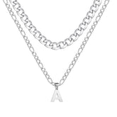 APSVO Silver Initial Necklaces for Men Stainless Steel Cuban Figaro Letter A Pendent Chain Set Birthday Graduation Fathers Day Jewelry Gifts Teen Him Dad Boyfriend Husband Adults Son Tween Age Ideas