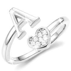 Silver-Open Love Heart Letter Ring-A