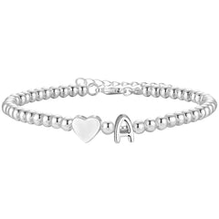 LUNVKY S925 Sterling Silver Plated Love Heart Initial Beaded Bracelet for Women Letter A Bead Birthday Graduation Mothers Day Jewelry Gifts Teen Mom Her Girlfriend Daughter Wife Age Ideas