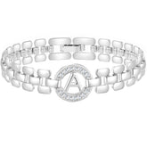 APSVO 18K White Gold Plated Initial Charm Bracelets for Women Cubic Zirconia Watch Bangle Wrist Silver Letter A Chain Bracelet Birthday Jewelry Gifts Mom Teen Tween Girlfriend Wife Daughter Ideas