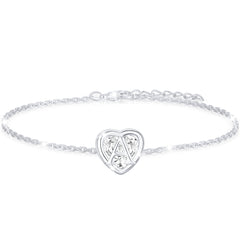 APSVO 18K White Gold Plated Love Heart Initial Bracelets for Women Girls CZ S925 Sterling Silver Letter A Bracelet Wedding Birthday Jewelry Gifts Ideas Teen Mom Wife Daughter Sister Kids Age