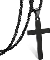 APSVO Black Cross Necklaces for Men Boys Stainless Steel Cross Pendant Chain Catholic Religious Christian Birthday Jewelry Gifts Ideas Dad Husband Tween Son Boyfriend Preteen Brother Teen Kids Age