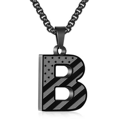 APSVO Black Initial Necklaces for Men Boys Stainless Steel American Flag Letter A Pendent Chain Birthday Christmas Jewelry Gifts Teen Boyfriend Son Dad Adults Stocking Stuffers for Kids Age