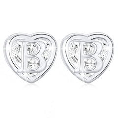 18K White Gold Plated Love Heart Initial Stud Earrings for Women Girls Kid Teen Mom Girlfriend CZ Hypoallergenic S925 Sterling Silver Letter A Earrings Birthday Mother's Day Jewelry Gifts for Her