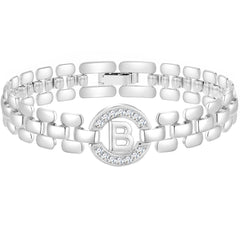 APSVO 18K White Gold Plated Initial Charm Bracelets for Women Cubic Zirconia Watch Bangle Wrist Silver Letter A Chain Bracelet Birthday Jewelry Gifts Mom Teen Tween Girlfriend Wife Daughter Ideas